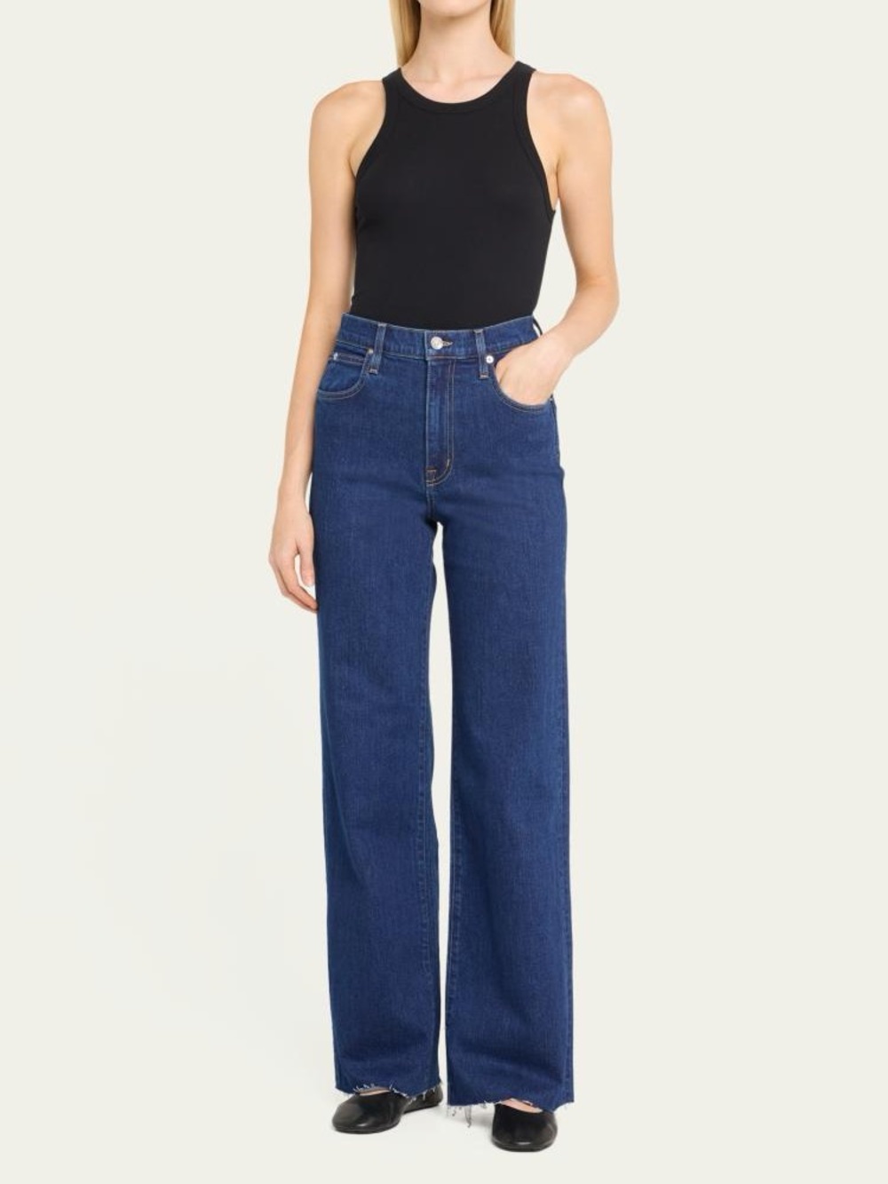 SLVRLAKE Grace Wide-Leg Raw Hem Jeans - western he wash size 27